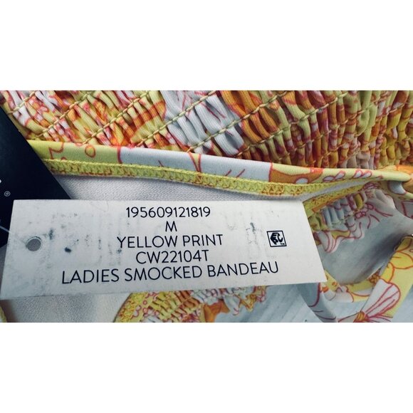 NWT California Waves Medium Smocked Floral Bikini Top Swim Yellow/White/Orange - Picture 11 of 11